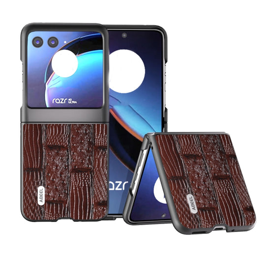 For Motorola Razr 40 Ultra ABEEL Genuine Leather Mahjong Pattern Black Edge Phone Case(Brown) - Motorola Cases by buy2fix | Online Shopping UK | buy2fix