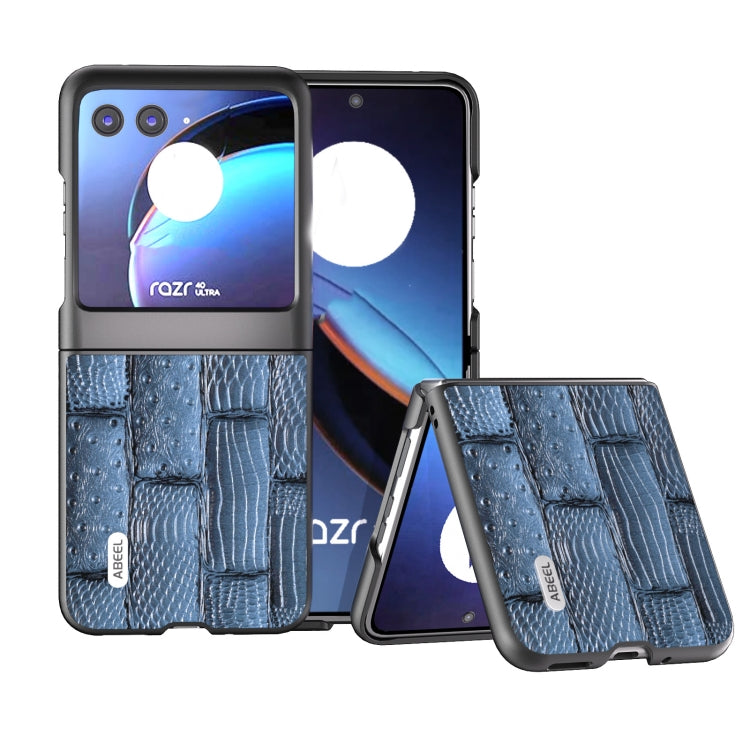 For Motorola Razr 40 Ultra ABEEL Genuine Leather Mahjong Pattern Black Edge Phone Case(Blue) - Motorola Cases by buy2fix | Online Shopping UK | buy2fix