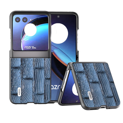 For Motorola Razr 40 Ultra ABEEL Genuine Leather Mahjong Pattern Black Edge Phone Case(Blue) - Motorola Cases by buy2fix | Online Shopping UK | buy2fix