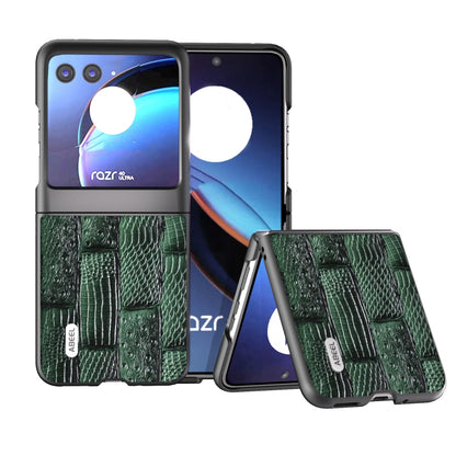 For Motorola Razr 40 Ultra ABEEL Genuine Leather Mahjong Pattern Black Edge Phone Case(Green) - Motorola Cases by buy2fix | Online Shopping UK | buy2fix
