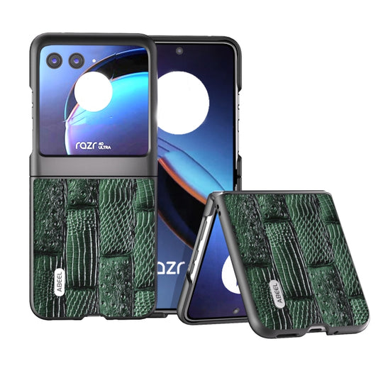 For Motorola Razr 40 Ultra ABEEL Genuine Leather Mahjong Pattern Black Edge Phone Case(Green) - Motorola Cases by buy2fix | Online Shopping UK | buy2fix