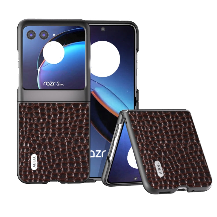 For Motorola Razr 40 Ultra ABEEL Genuine Leather Crocodile Pattern Black Edge Phone Case(Coffee) - Motorola Cases by buy2fix | Online Shopping UK | buy2fix