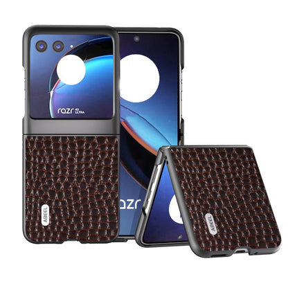 For Motorola Razr 40 Ultra ABEEL Genuine Leather Crocodile Pattern Black Edge Phone Case(Coffee) - Motorola Cases by buy2fix | Online Shopping UK | buy2fix