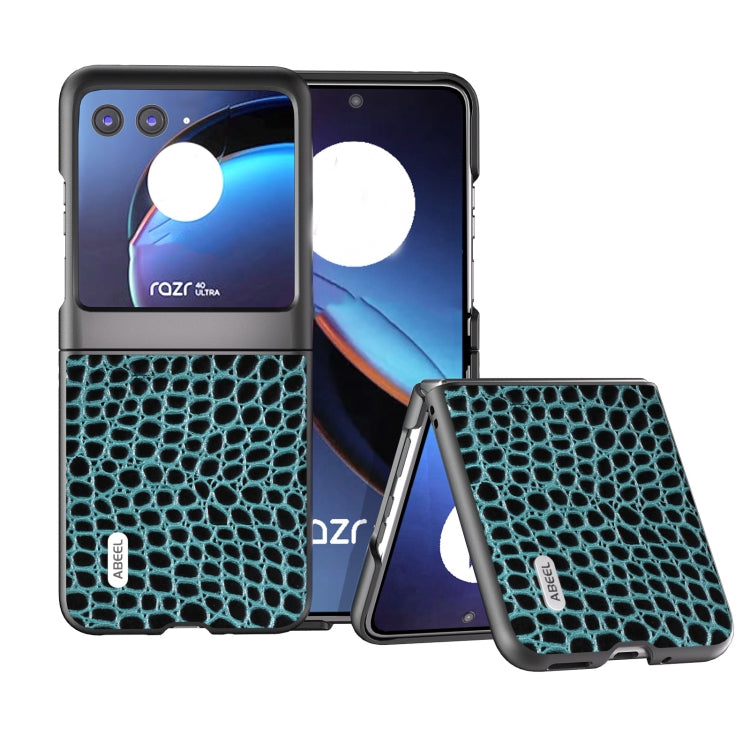 For Motorola Razr 40 Ultra ABEEL Genuine Leather Crocodile Pattern Black Edge Phone Case(Blue) - Motorola Cases by buy2fix | Online Shopping UK | buy2fix