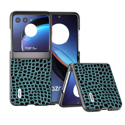 For Motorola Razr 40 Ultra ABEEL Genuine Leather Crocodile Pattern Black Edge Phone Case(Blue) - Motorola Cases by buy2fix | Online Shopping UK | buy2fix