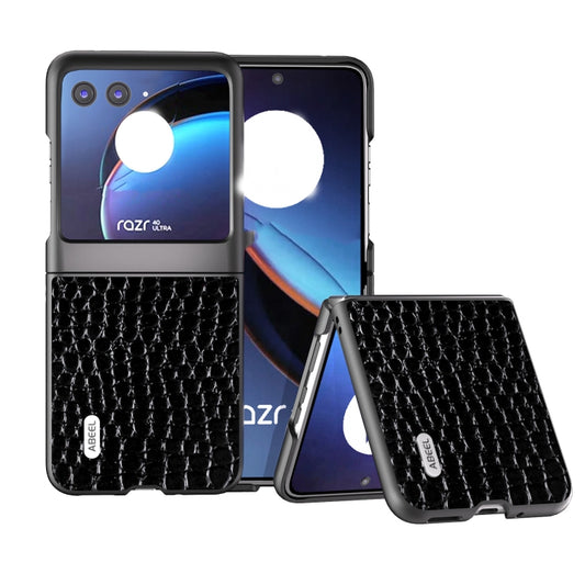 For Motorola Razr 40 Ultra ABEEL Genuine Leather Crocodile Pattern Black Edge Phone Case(Black) - Motorola Cases by buy2fix | Online Shopping UK | buy2fix