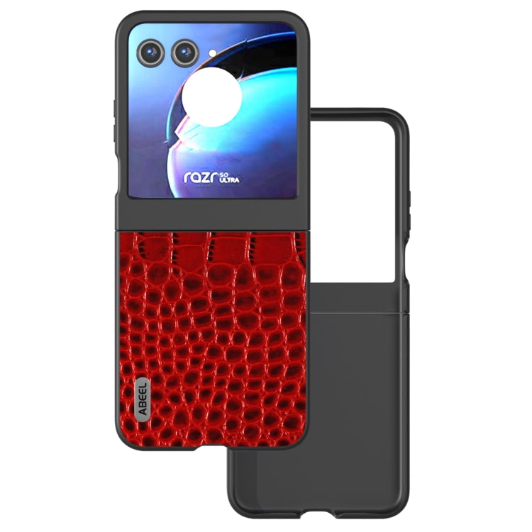 For Motorola Razr 50 ABEEL Genuine Leather Crocodile Pattern Black Edge Phone Case(Red) by buy2fix