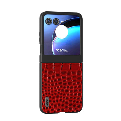 For Motorola Razr 50 ABEEL Genuine Leather Crocodile Pattern Black Edge Phone Case(Red) by buy2fix