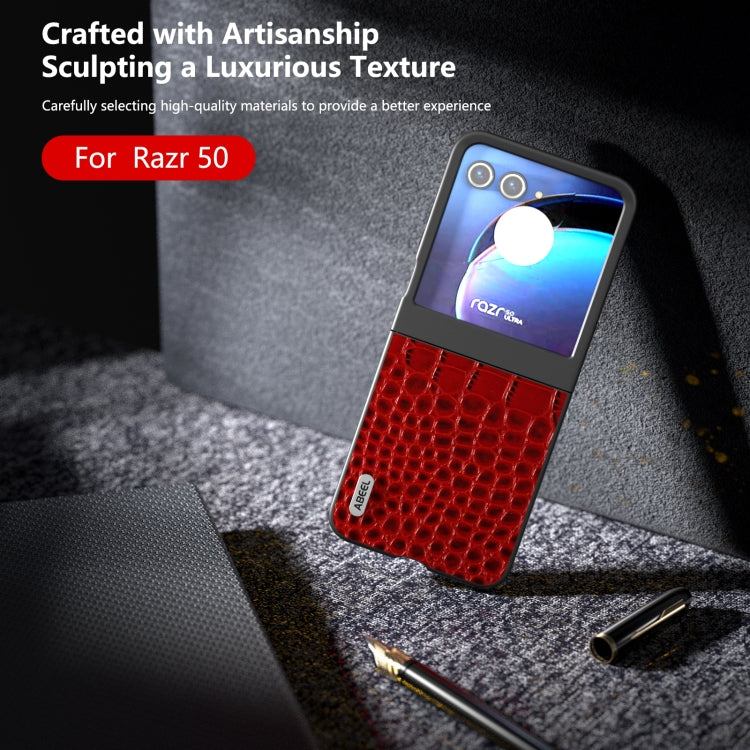 For Motorola Razr 50 ABEEL Genuine Leather Crocodile Pattern Black Edge Phone Case(Red) by buy2fix