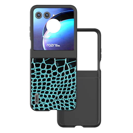 For Motorola Razr 50 ABEEL Genuine Leather Crocodile Pattern Black Edge Phone Case(Blue)