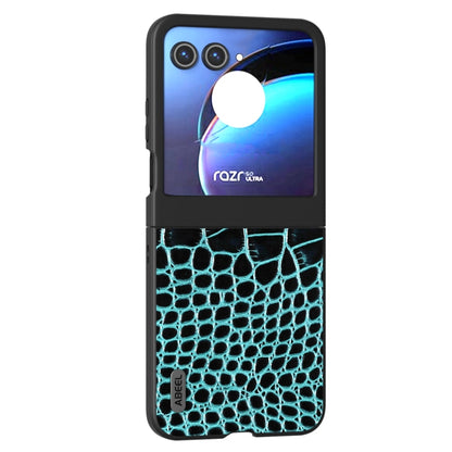 For Motorola Razr 50 ABEEL Genuine Leather Crocodile Pattern Black Edge Phone Case(Blue) by buy2fix