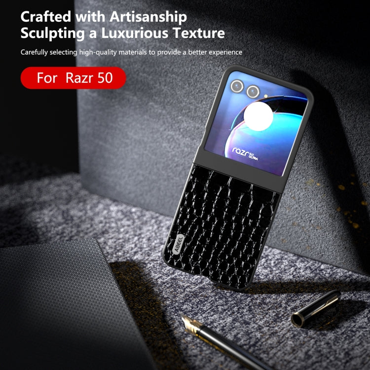 For Motorola Razr 50 ABEEL Genuine Leather Crocodile Pattern Black Edge Phone Case(Black) by buy2fix