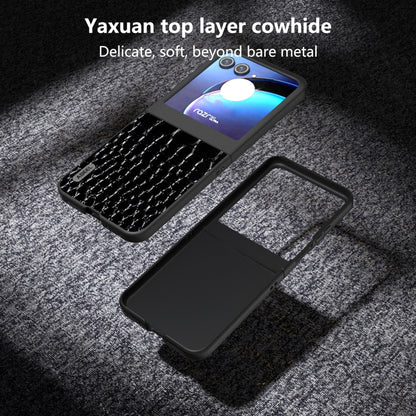 For Motorola Razr 50 ABEEL Genuine Leather Crocodile Pattern Black Edge Phone Case(Black) by buy2fix