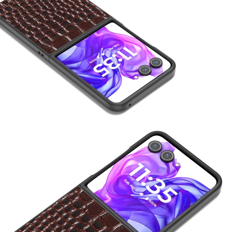For Motorola Razr 50 Ultra ABEEL Genuine Leather Crocodile Pattern Black Edge Phone Case(Coffee) - Motorola Cases by buy2fix | Online Shopping UK | buy2fix