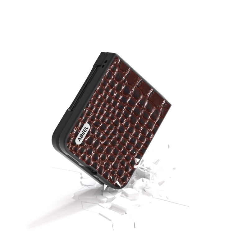 For Motorola Razr 50 Ultra ABEEL Genuine Leather Crocodile Pattern Black Edge Phone Case(Coffee) - Motorola Cases by buy2fix | Online Shopping UK | buy2fix