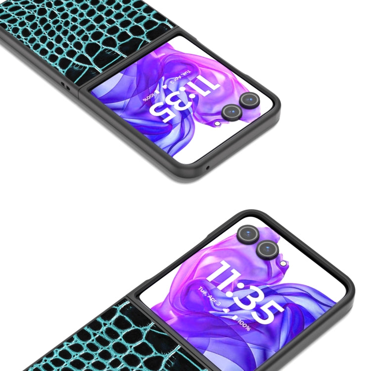 For Motorola Razr 50 Ultra ABEEL Genuine Leather Crocodile Pattern Black Edge Phone Case(Blue) - Motorola Cases by buy2fix | Online Shopping UK | buy2fix