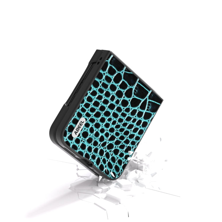 For Motorola Razr 50 Ultra ABEEL Genuine Leather Crocodile Pattern Black Edge Phone Case(Blue) - Motorola Cases by buy2fix | Online Shopping UK | buy2fix