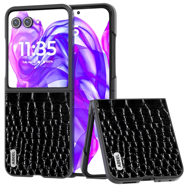 For Motorola Razr 50 Ultra ABEEL Genuine Leather Crocodile Pattern Black Edge Phone Case(Black) - Motorola Cases by buy2fix | Online Shopping UK | buy2fix