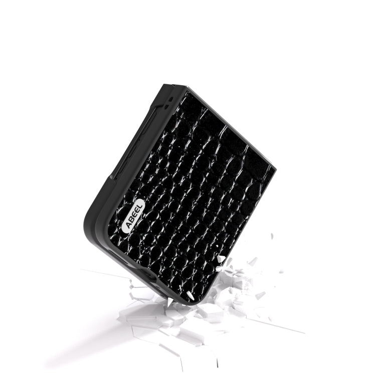 For Motorola Razr 50 Ultra ABEEL Genuine Leather Crocodile Pattern Black Edge Phone Case(Black) - Motorola Cases by buy2fix | Online Shopping UK | buy2fix