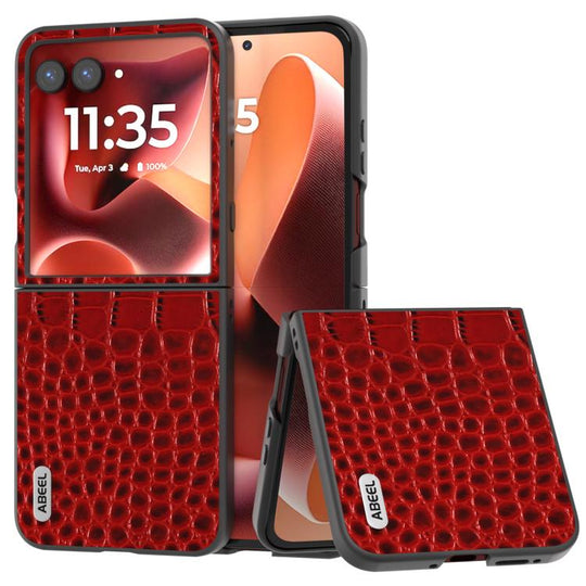 For Motorola Razr 60 Ultra ABEEL Genuine Leather Crocodile Pattern Black Edge Phone Case(Red)