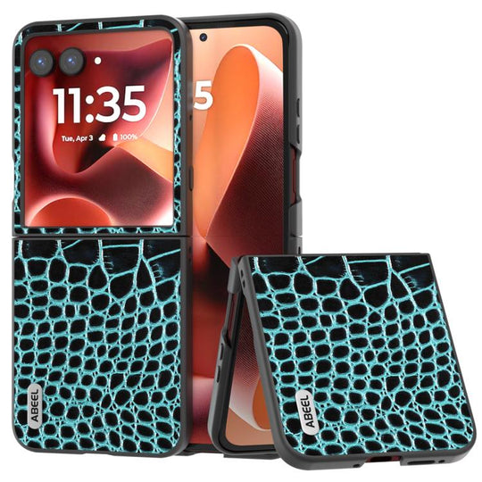 For Motorola Razr 60 Ultra ABEEL Genuine Leather Crocodile Pattern Black Edge Phone Case(Blue)
