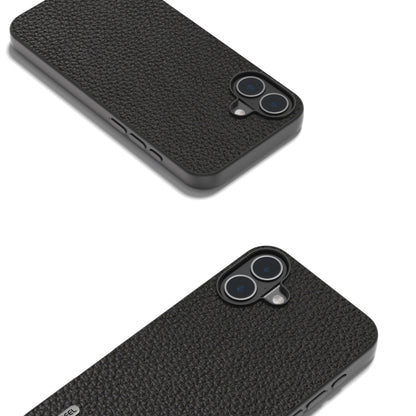 For iPhone 16 ABEEL Genuine Leather Litchi Texture Phone Case(Black) by buy2fix