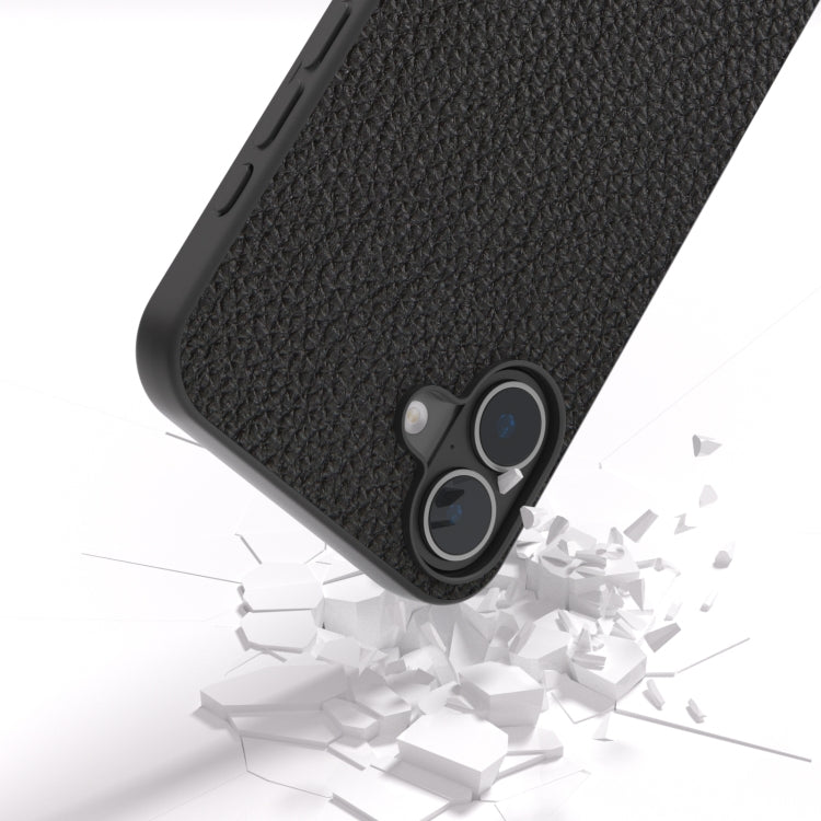 For iPhone 16 ABEEL Genuine Leather Litchi Texture Phone Case(Black) by buy2fix