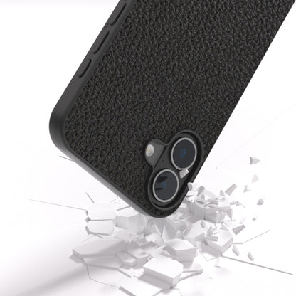 For iPhone 16 ABEEL Genuine Leather Litchi Texture Phone Case(Black) by buy2fix