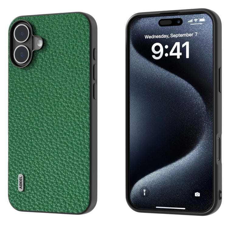 For iPhone 16 ABEEL Genuine Leather Litchi Texture Phone Case(Green) by buy2fix