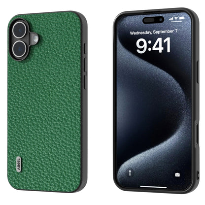 For iPhone 16 ABEEL Genuine Leather Litchi Texture Phone Case(Green) by buy2fix