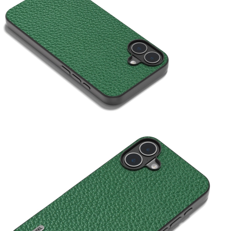 For iPhone 16 ABEEL Genuine Leather Litchi Texture Phone Case(Green) by buy2fix