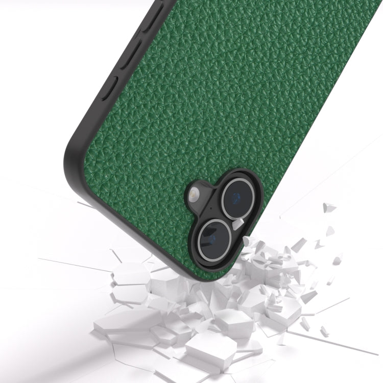For iPhone 16 ABEEL Genuine Leather Litchi Texture Phone Case(Green) by buy2fix