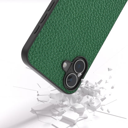 For iPhone 16 ABEEL Genuine Leather Litchi Texture Phone Case(Green) by buy2fix