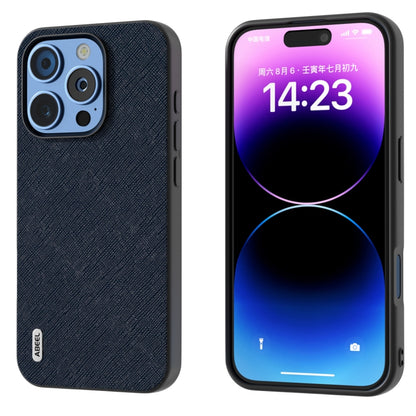 For iPhone 16 Pro ABEEL Cross Texture Genuine Leather Phone Case(Blue) - iPhone 16 Pro Cases by buy2fix | Online Shopping UK | buy2fix