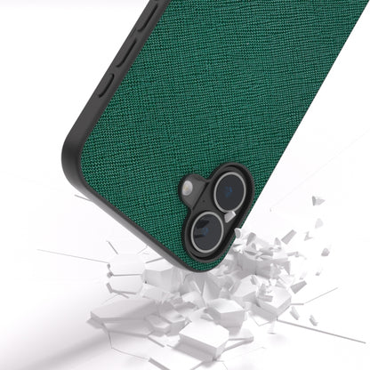 For iPhone 16 ABEEL Cross Texture Genuine Leather Phone Case(Green) by buy2fix