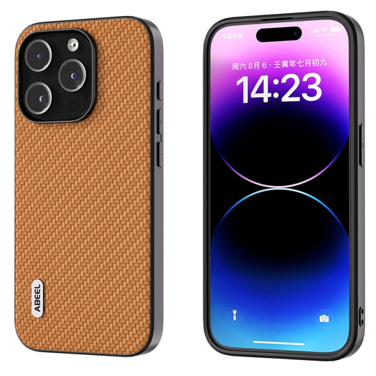 For iPhone 15 ABEEL Carbon Fiber Texture Protective Phone Case(Light Brown)