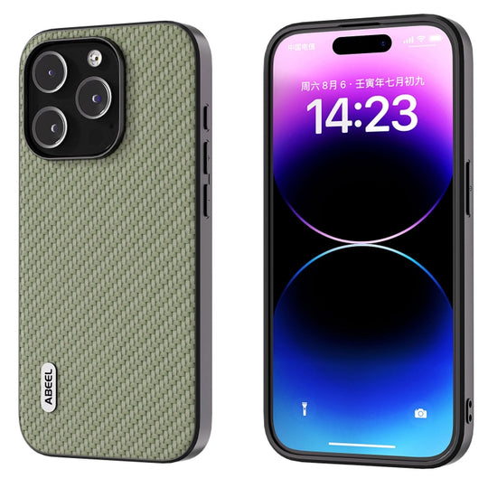 For iPhone 15 ABEEL Carbon Fiber Texture Protective Phone Case(Green)