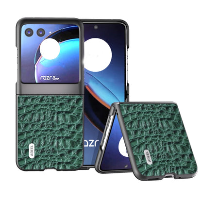 For Motorola Razr 40 Ultra ABEEL Genuine Leather Canopy Black Edge Phone Case(Green) - Motorola Cases by buy2fix | Online Shopping UK | buy2fix