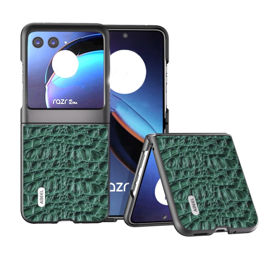 For Motorola Razr 40 Ultra ABEEL Genuine Leather Canopy Black Edge Phone Case(Green) - Motorola Cases by buy2fix | Online Shopping UK | buy2fix