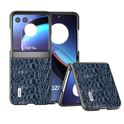 For Motorola Razr 40 Ultra ABEEL Genuine Leather Canopy Black Edge Phone Case(Blue) - Motorola Cases by buy2fix | Online Shopping UK | buy2fix