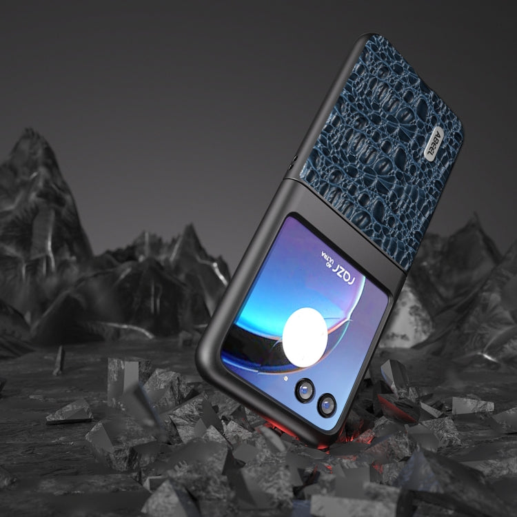 For Motorola Razr 40 Ultra ABEEL Genuine Leather Canopy Black Edge Phone Case(Blue) - Motorola Cases by buy2fix | Online Shopping UK | buy2fix