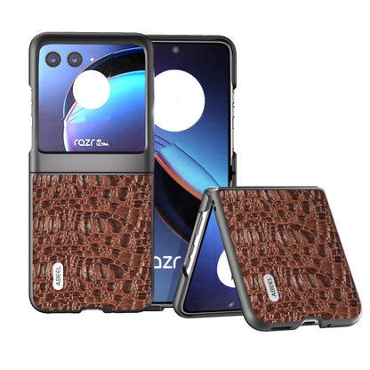 For Motorola Razr 40 Ultra ABEEL Genuine Leather Canopy Black Edge Phone Case(Brown) - Motorola Cases by buy2fix | Online Shopping UK | buy2fix
