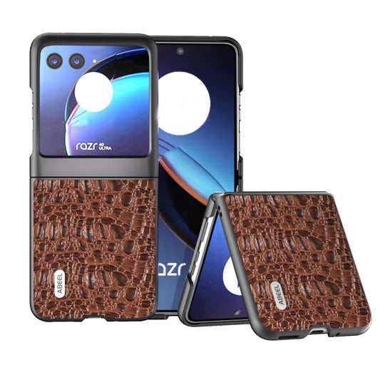 For Motorola Razr 40 Ultra ABEEL Genuine Leather Canopy Black Edge Phone Case(Brown) - Motorola Cases by buy2fix | Online Shopping UK | buy2fix