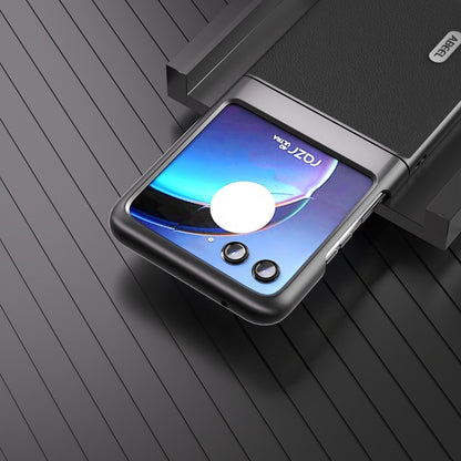 For Motorola Razr 40 Ultra ABEEL Genuine Leather Wave Black Edge Phone Case(Black) by buy2fix
