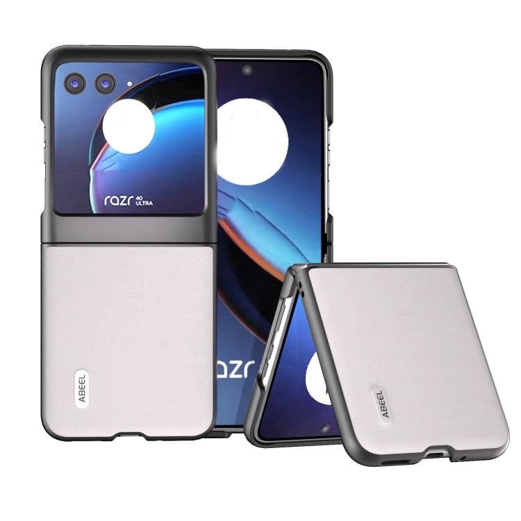 For Motorola Razr 40 Ultra ABEEL Genuine Leather Wave Black Edge Phone Case(Grey) - Motorola Cases by buy2fix | Online Shopping UK | buy2fix