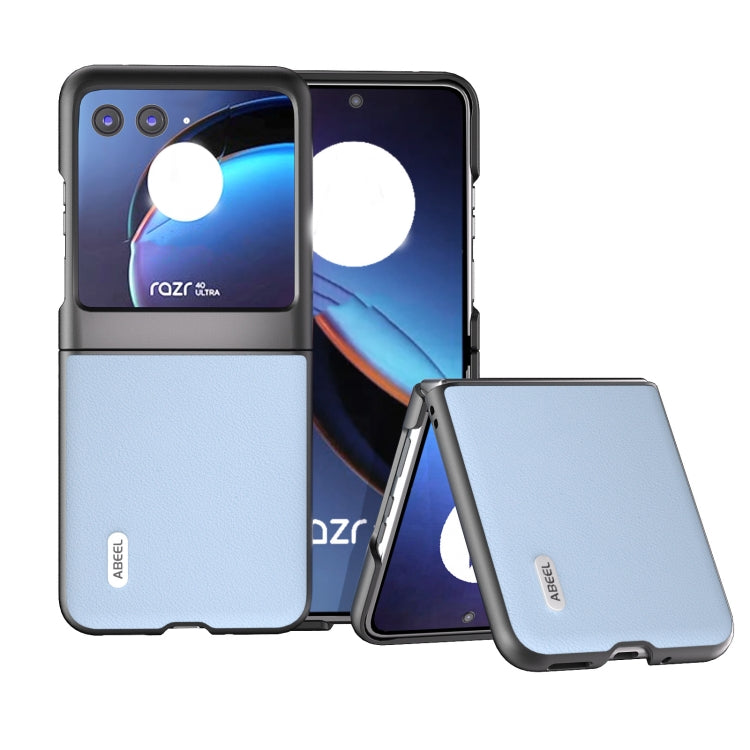 For Motorola Razr 40 Ultra ABEEL Genuine Leather Wave Black Edge Phone Case(Blue) - Motorola Cases by buy2fix | Online Shopping UK | buy2fix