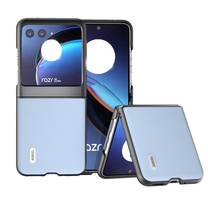 For Motorola Razr 40 Ultra ABEEL Genuine Leather Wave Black Edge Phone Case(Blue) - Motorola Cases by buy2fix | Online Shopping UK | buy2fix