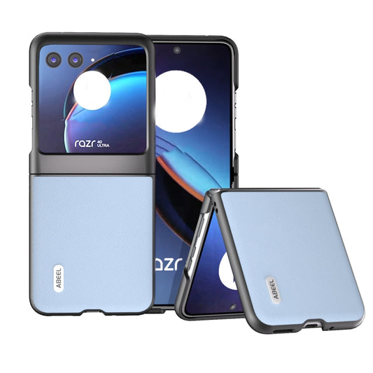 For Motorola Razr 40 Ultra ABEEL Genuine Leather Wave Black Edge Phone Case(Blue) - Motorola Cases by buy2fix | Online Shopping UK | buy2fix