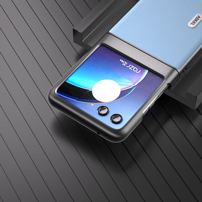 For Motorola Razr 40 Ultra ABEEL Genuine Leather Wave Black Edge Phone Case(Blue) - Motorola Cases by buy2fix | Online Shopping UK | buy2fix