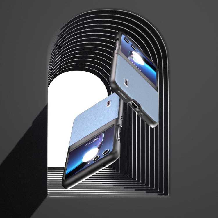 For Motorola Razr 40 Ultra ABEEL Genuine Leather Wave Black Edge Phone Case(Blue) - Motorola Cases by buy2fix | Online Shopping UK | buy2fix